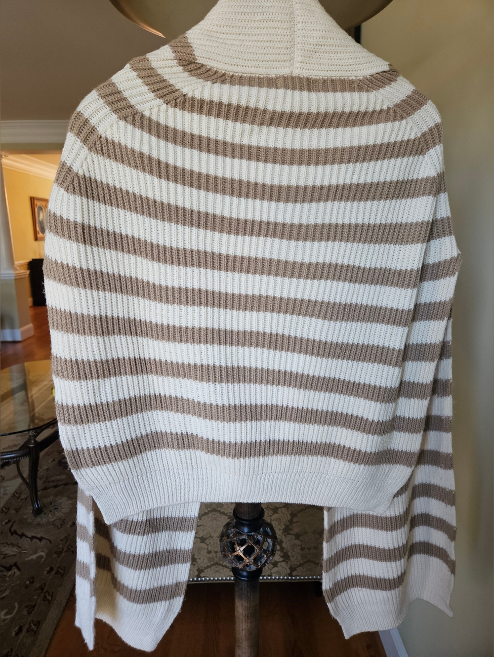 NWOT Free People Striped Shawl Collar Cardigan Sweater Womens  Camel Cream - Picture 6 of 17